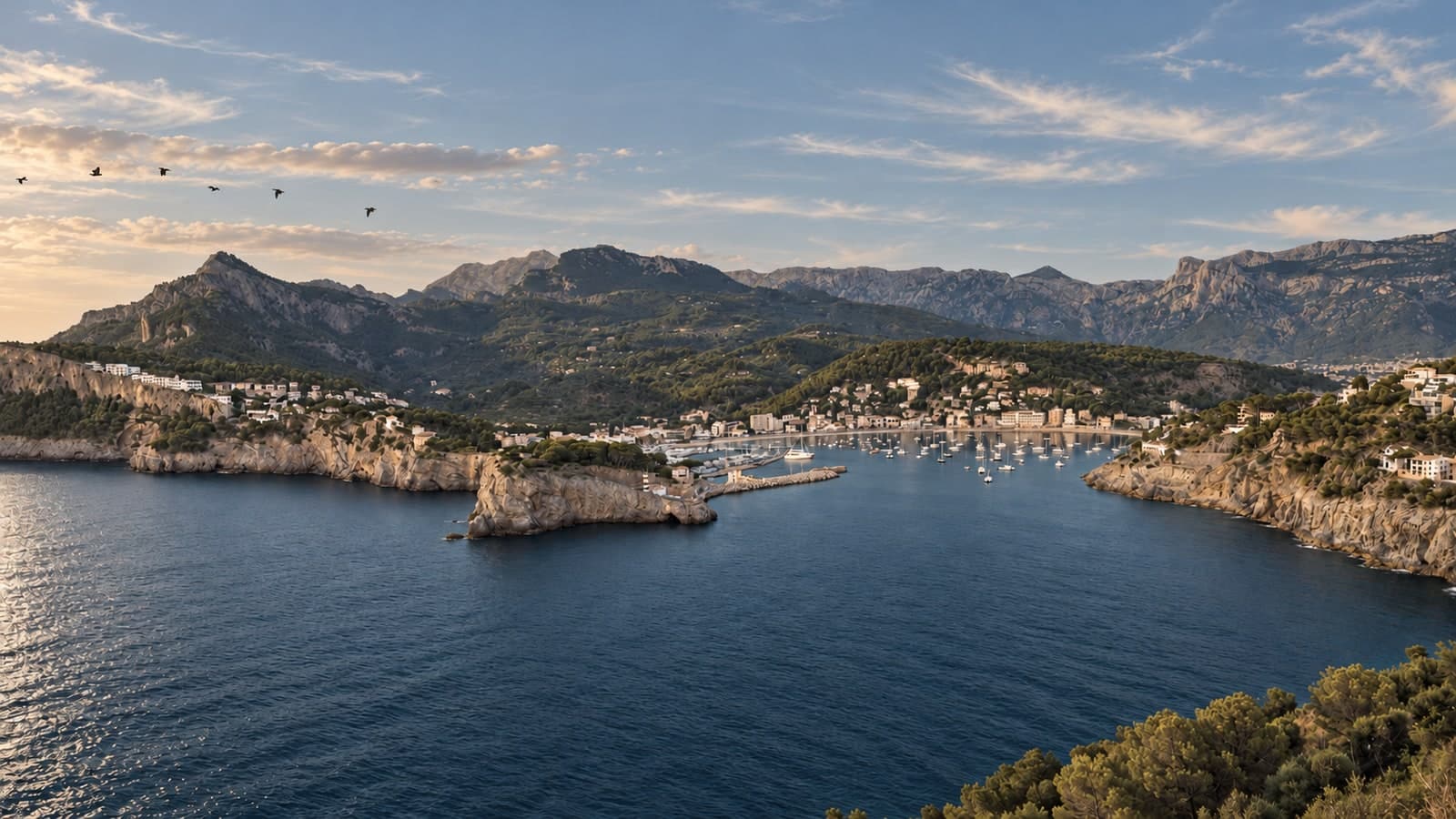 Port de Sóller between the Tramuntana mountains and the Mediterranean