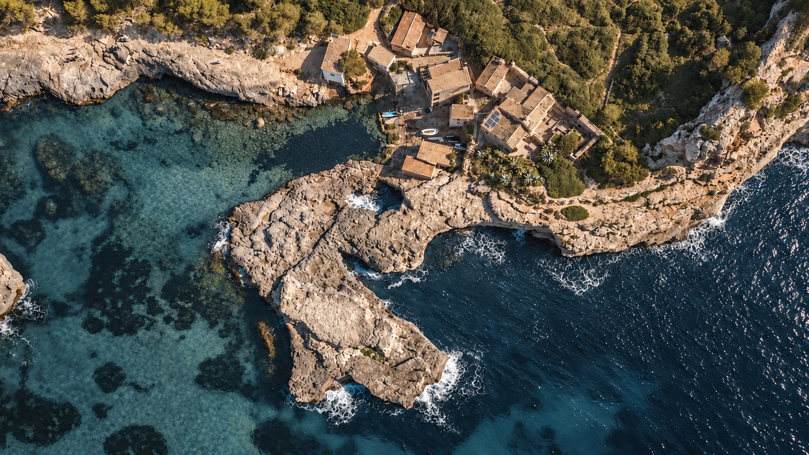 2026-10-scarce-mallorca-property-hero Mallorcan coastal settlement set between limestone rocks and the sea